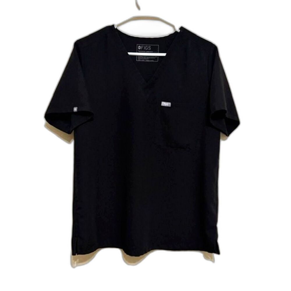 FIGS Womens Black V Neck One Pocket Scrub Top Size Large Technical Collection